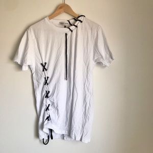 Grace Chow white lace up Tshirt size small